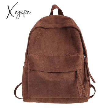 Men and Women Suede Solid Backpack Fashion College Couple Leisure Bagpack Winter School Bag Cute Girls Bookbag Boy Cool Knapsack